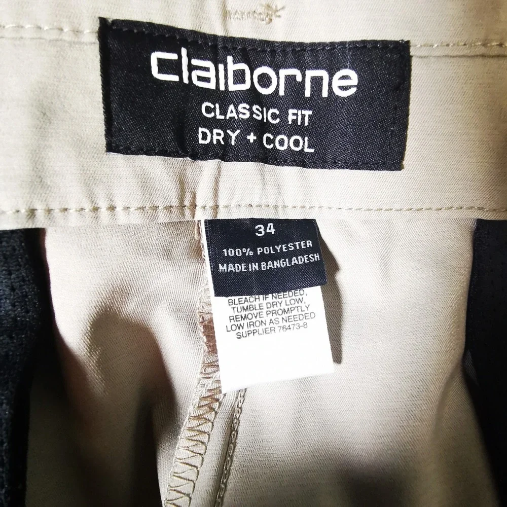Men's Claiborne Classic Fit Shorts Dry & Cool Size 34, 9.5 Inseam beige - Picture 4 of 4